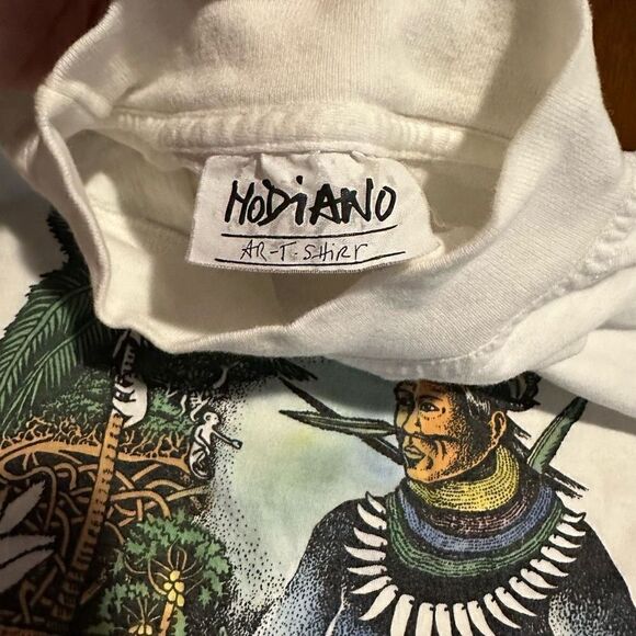 Vintage Amazonian Native Art Graphic Print Long Sleeve Men’s Shirt Moc Neck Sz L - Picture 5 of 9